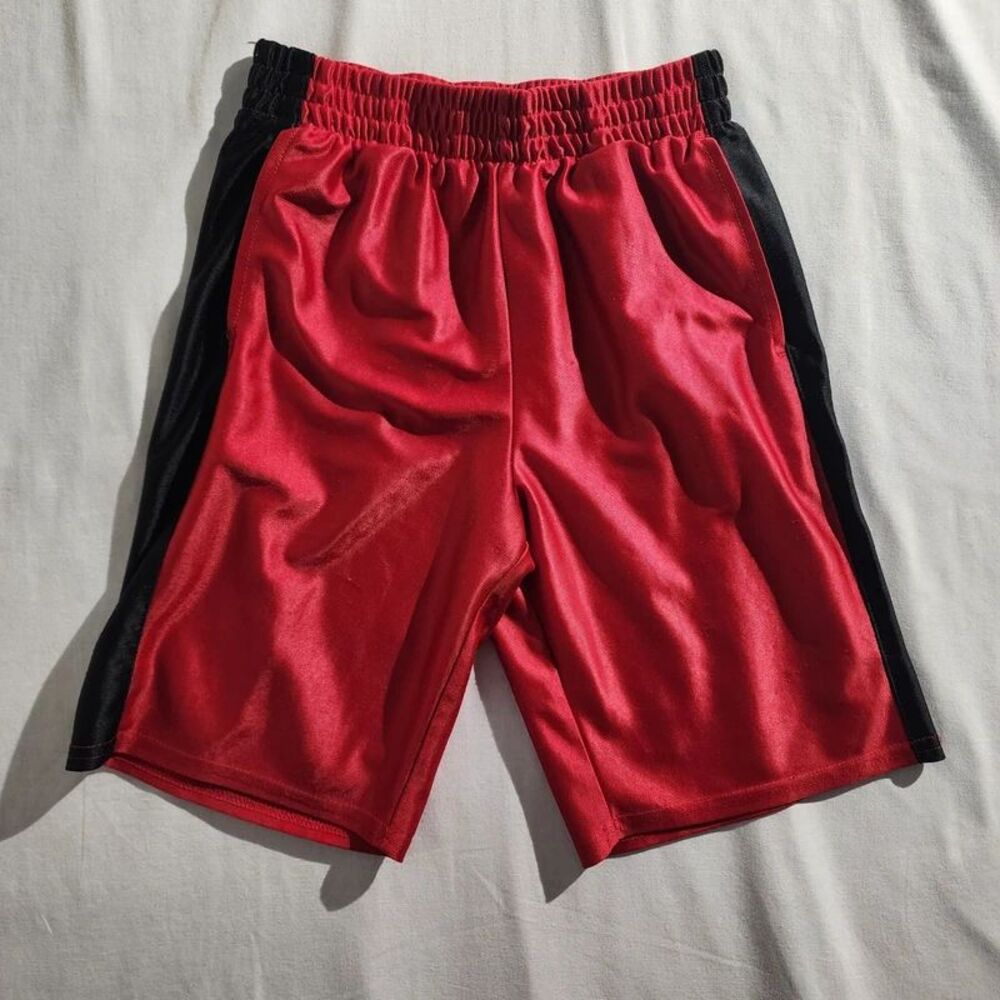 Athletic Works Boys Size Medium 8 Athletic Shorts Red Black Side Stripe Mesh